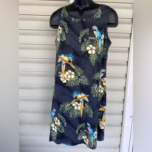 Guy Harvey 100% Silk Sleeveless Parrot Dress Hawaiian Tropical Women M  RN77697